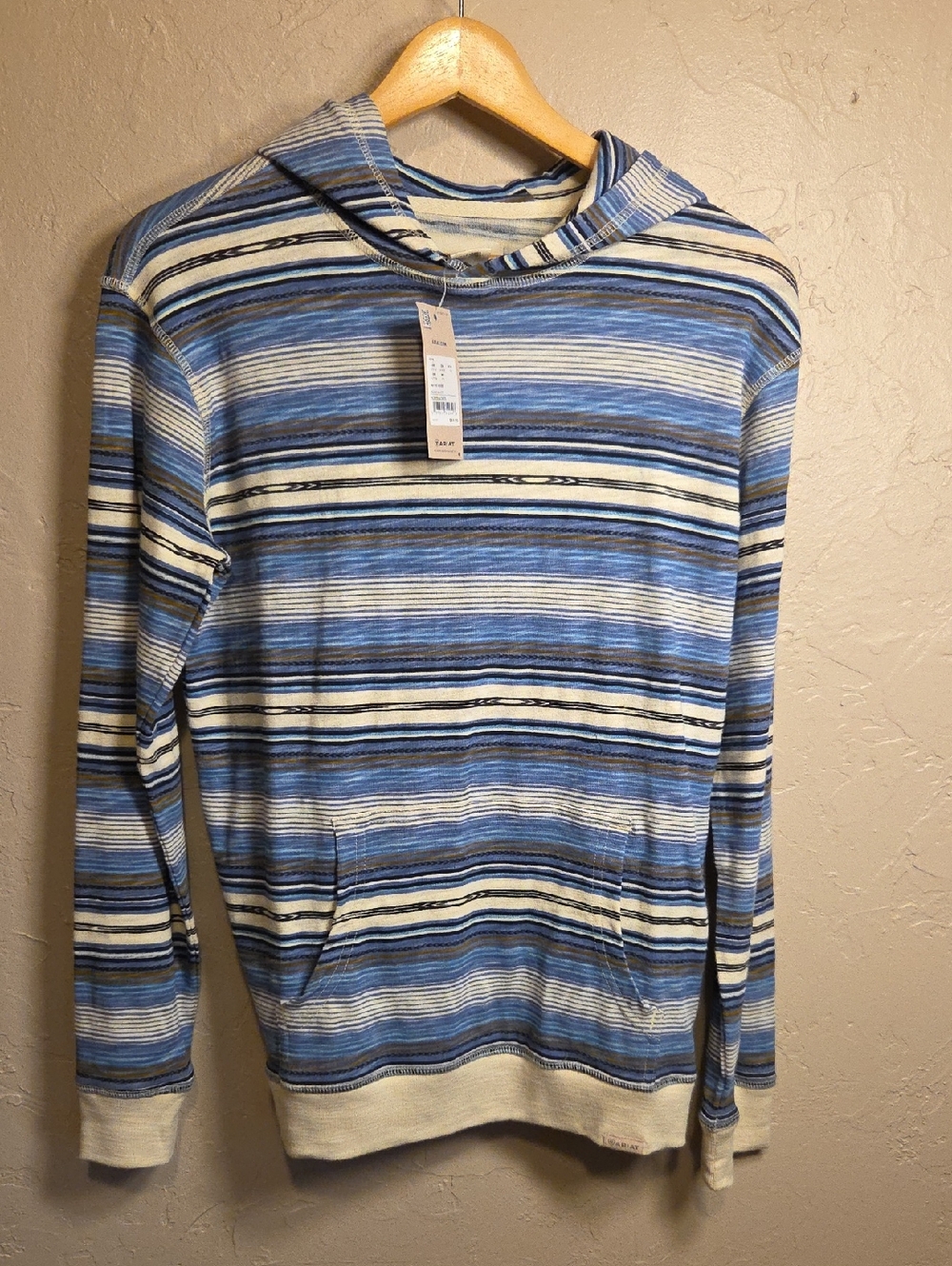 Ariat Blue and Cream Striped Hooded Long-Sleeve Shirt Boys Sz XL 14/16